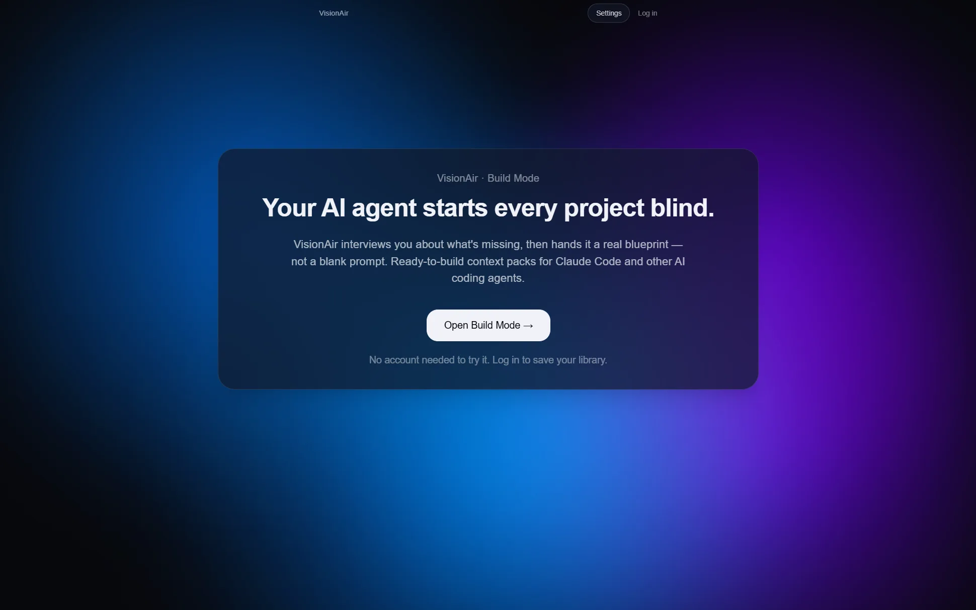 VisionAir — screenshot of the running app